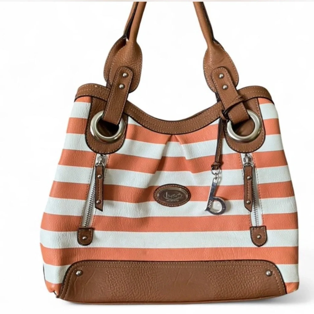 Born Concept Striped Brown and Orange Women's Bag - Picture 1 of 8